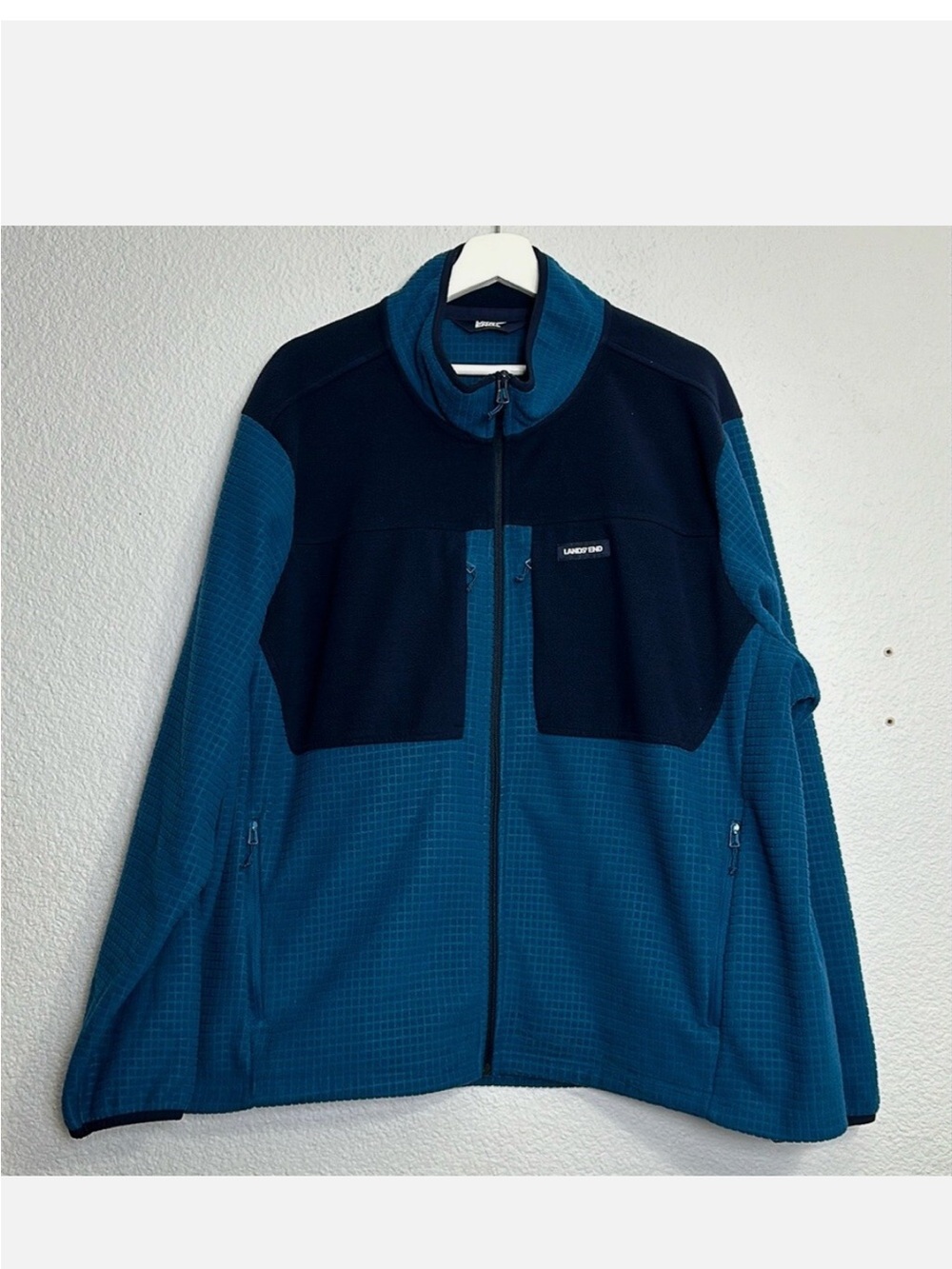 Men’s Lands' End Navy and Teal Full Zip Fleece Jacket - Melanzana like material